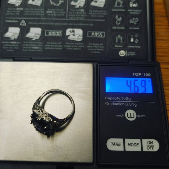 Rainbow Fluorite Filigree Cocktail Ring Size 9.5 Art Deco 925 Sterling Silver - Picture 4 of 16